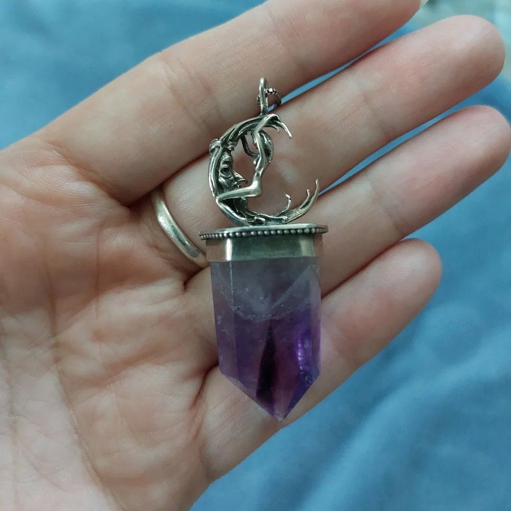 OOAK Amethyst Point Moon Rider Pendant - Picture 2 of 4